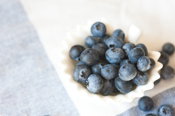 Blueberry closeup. Freshly picked blueberries in wooden bowl over rustic background. Juicy and fresh berries. Bilberries on wooden table. Diet, dieting. Healthy food concept. 