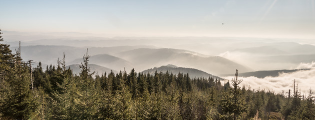 view from Lysa hora hill in autumn Moravskoslezske Beskydy mountains in Czech republic