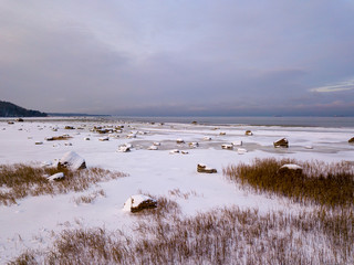 Frozen beach view by the baltic sea