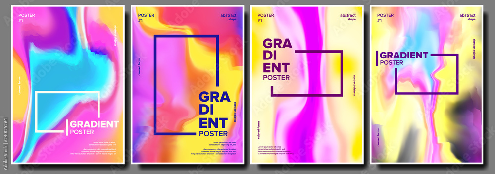 Poster gradient fluid poster set vector. dynamic layout. digital concept. motion backdrop. commercial cover