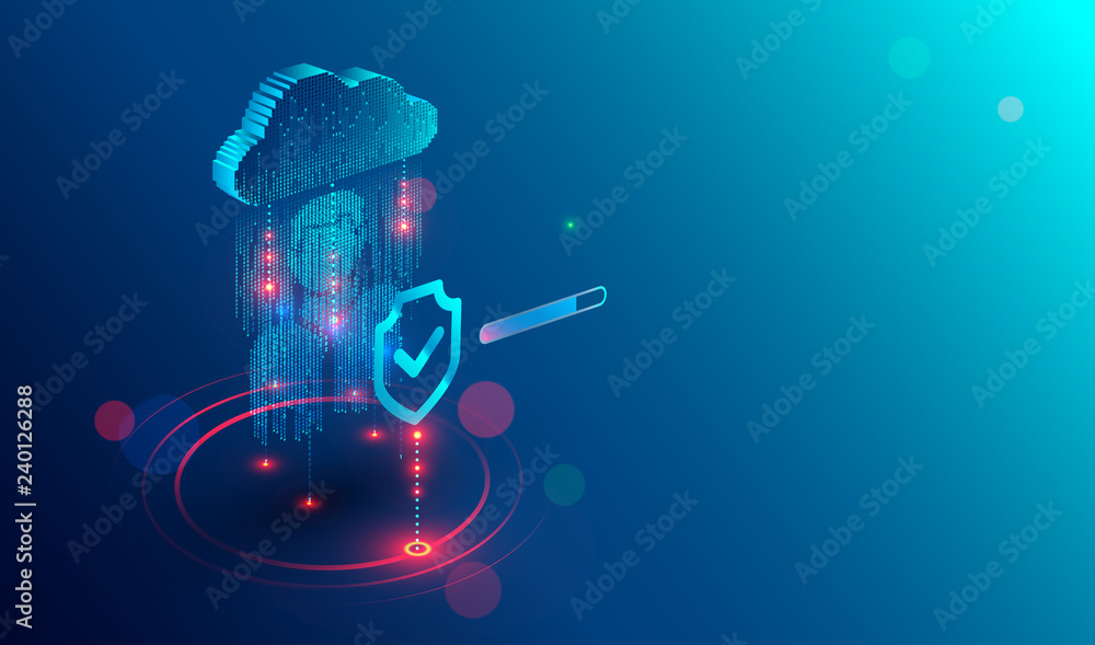 Aufkleber Secure privacy data in internet. Symbol of shield protections of icon man, which consists digit code. The protection of personal data in cloud storage. Cyber security tech concept.