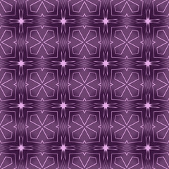 Seamless square pattern from pink geometrical abstract ornaments on a dark purple background. Vector illustration. Suitable for fabric, wallpaper and wrapping paper