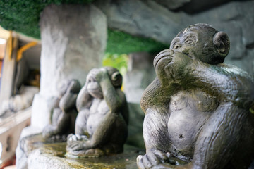 Fototapeta na wymiar 3 Monkeys statue, close ears, close eyes, and close mouth.