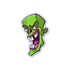 Cute zombie head sticker with dotted halftone. Isolated vector illustration.