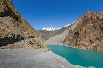 The beautiful turquoise colour of Attabad lake in autumn season at northern Pakistan.