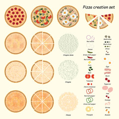 Pizza creation set. Pizza ingredient set. Vector. 