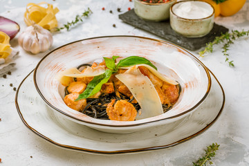 black spaghetti with seafood