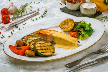 Salmon steak on the grill