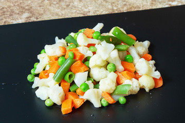 Steamed vegetables on the table, fast food