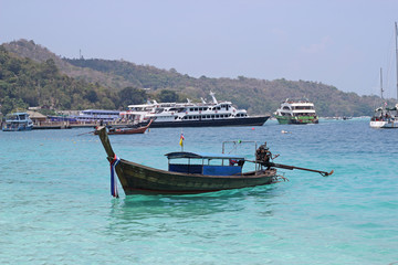 Boat for small and large tourists floating in the sea around area Koh PP, Krabi. Thailand.
