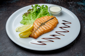 Salmon steak on the grill