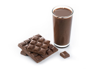 chocolate bar with drink isolated in white