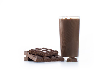 chocolate bar with drink isolated in white