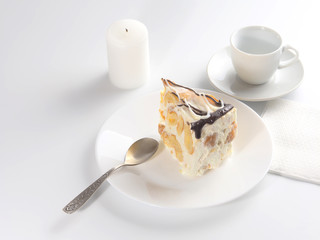 White cake on a white background