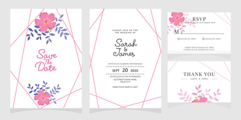 wedding invitation card template with copper color flower floral background. wedding invitation. Save the date. Vector illustration.