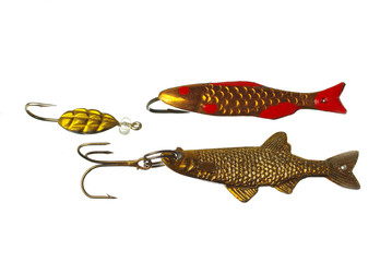 Fishing lures on a white background. Isolated on white