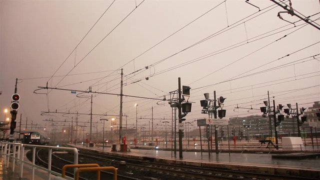 Train Terminal in Rome, On a Rainy Day (Italy).