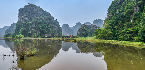 Fototapeta na wymiar Mountains panoramic view in Ninh Binh, Vietnam