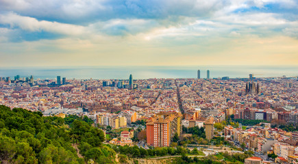 panorama of Barcelona at sunset