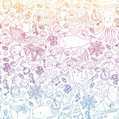 Naklejka premium Vector pirate pattern for small boys and girls. Kindergarten, birthday party. Wallpaper for children room, wrapping paper.