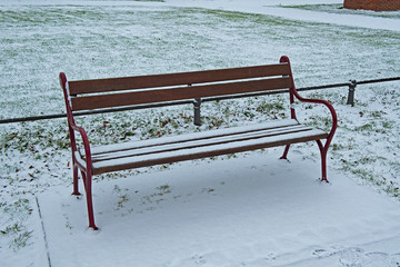 Sitzbank im Winter, Promenade, Münster, Westfalen, Deutschland