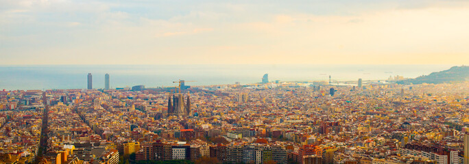 panorama of Barcelona at sunset