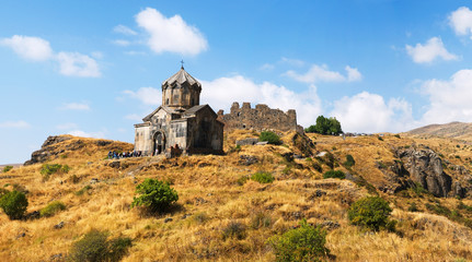 Fototapeta na wymiar Tourists visiting the Vahramashen Church, Amberd, Armenia