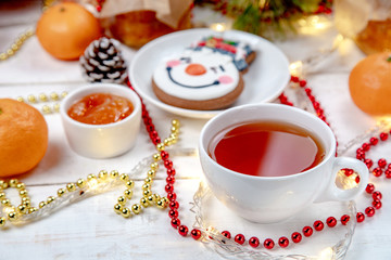tea with tangerine jam and cookies