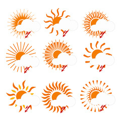 Set of images of the sun. Vector