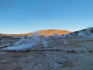 Sunrise on th El Tatio Geysers geothermal field, Chile
