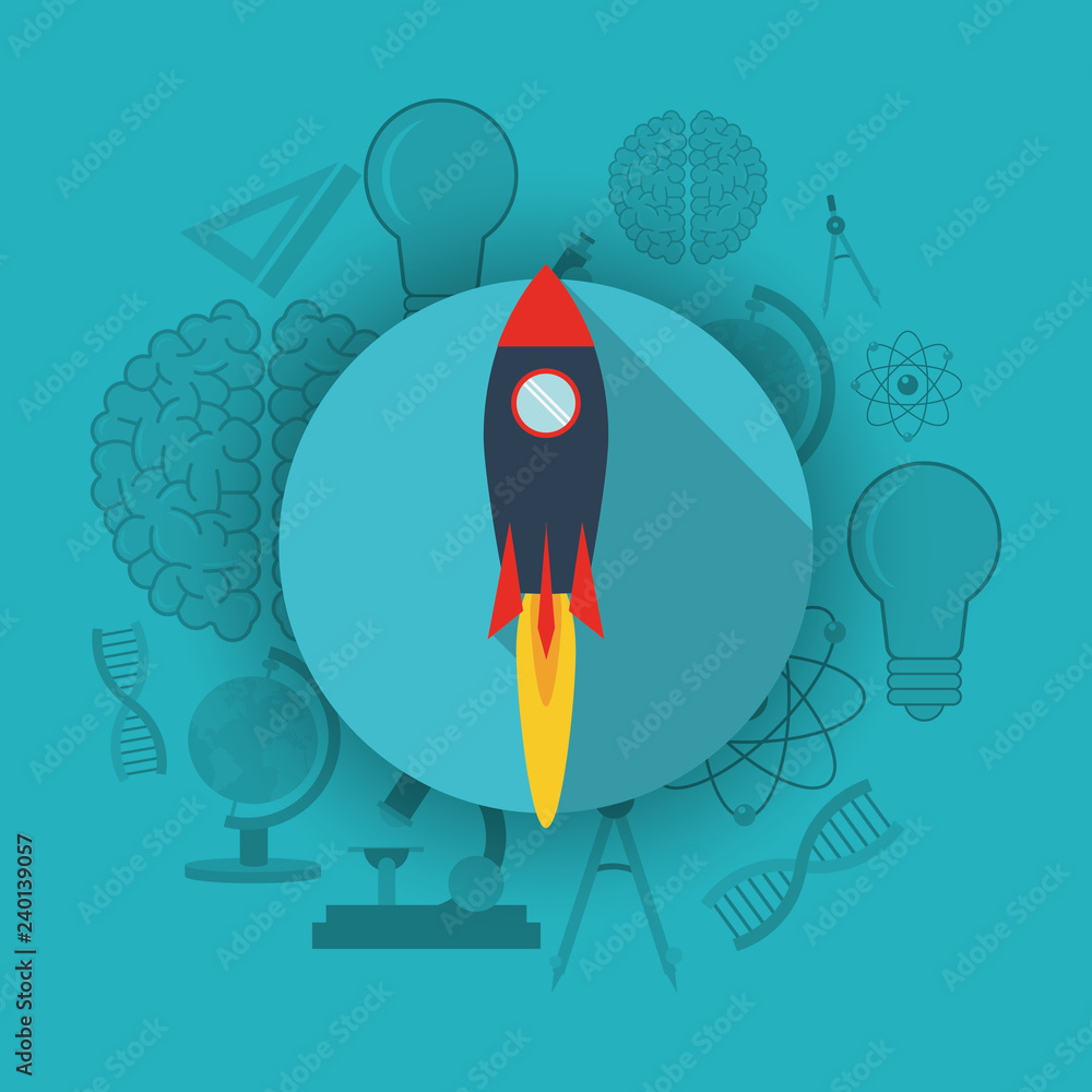 Sticker rocket with science related icons image 