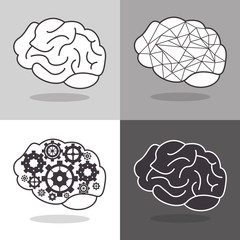 human brain and gears icon image 