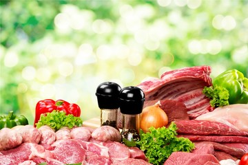 Fresh Raw Meat Background with vegetables