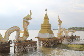 White Naga statue at Kwan Phayao, Thailand.