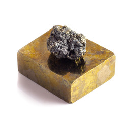 Several types of natural pyrite cube and druze on white background isolated