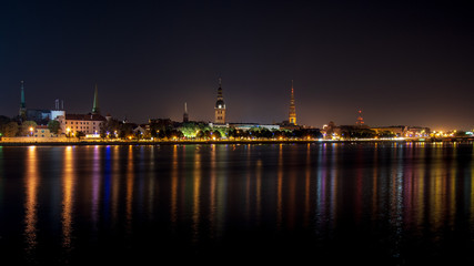 Fototapeta na wymiar night city lights panorama of Riga in Latvia