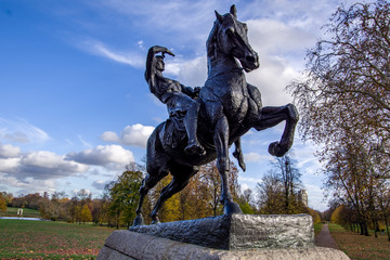 LONDON, ENGLAND 09 NOV. 2018. Horse Rider sculpture called Physical Energy in Kensington Gardens....