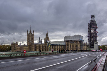 Landscape view of Houses of Parliament and Big Ben. London, England.
