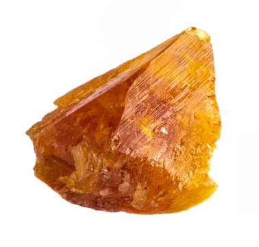 Natural rough piece of orange scheelite on a white background isolated
