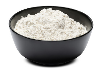 bowl of wheat flour isolated on white