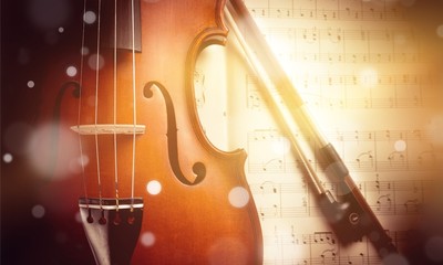 Naklejka na ściany i meble Photo Of Violin And Musical Notes