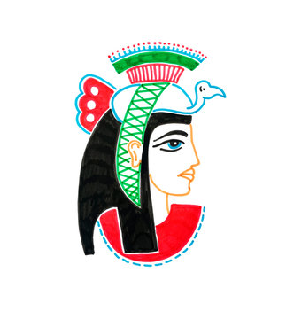 sketch marker drawing of egyptian goddess with a bird