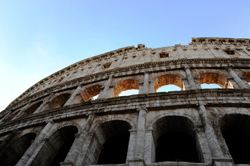 A section of the facade of the Colosseum (Flavian Amphitheatre) in Rome, Lazio, Italy