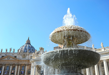 Fountain in the square in front of St. Peter's Cathedral. Vatican City, Vatican State.