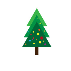 christmas tree with colorful light flat icon in white background.