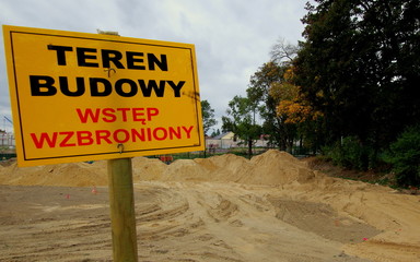 A sign on the entry to a construction site in Poland