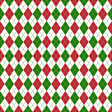 Red and Green Argyle Seamless Pattern - Red, white, and green argyle design