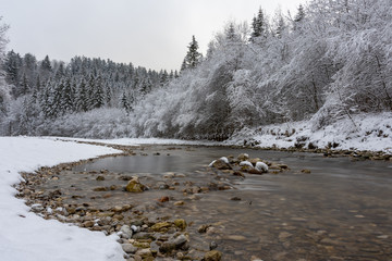 Fliesender Bach im Winterwald