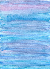 Watercolor hand drawn background, in blue and pink colors, with texture of watercolor paper. High resolution. 600 dpi