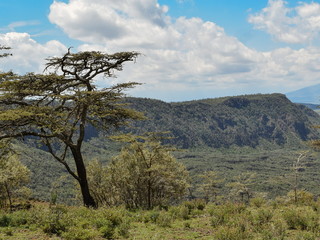 Hiking along the volcanic crater on Mount Suswa, Rift Valley